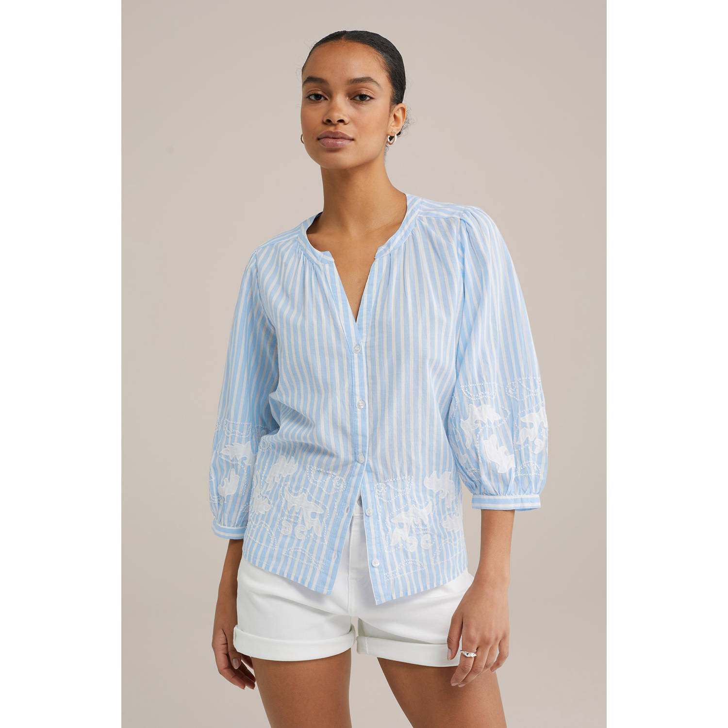 WE Fashion gestreepte blouse lichtblauw
