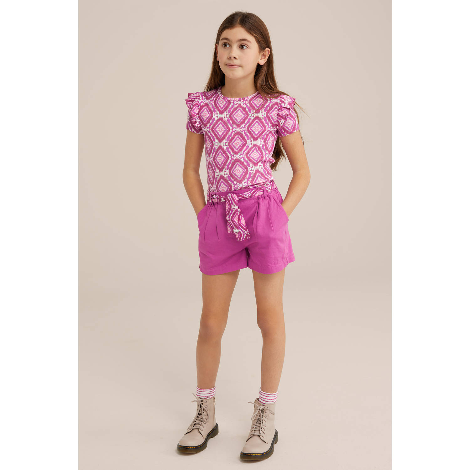 WE Fashion T-shirt paars wit