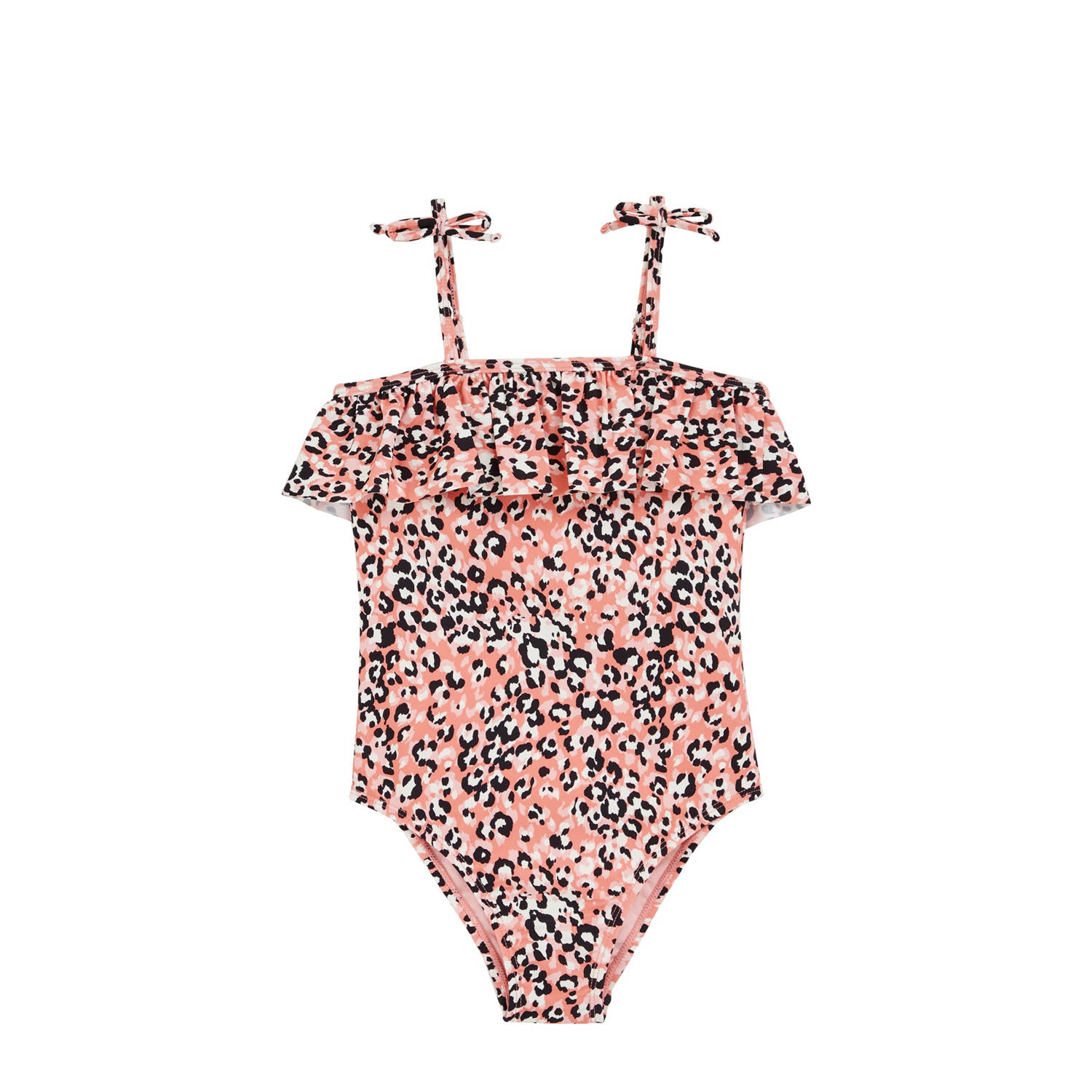 WE Fashion badpak met ruches lichtroze wit zwart