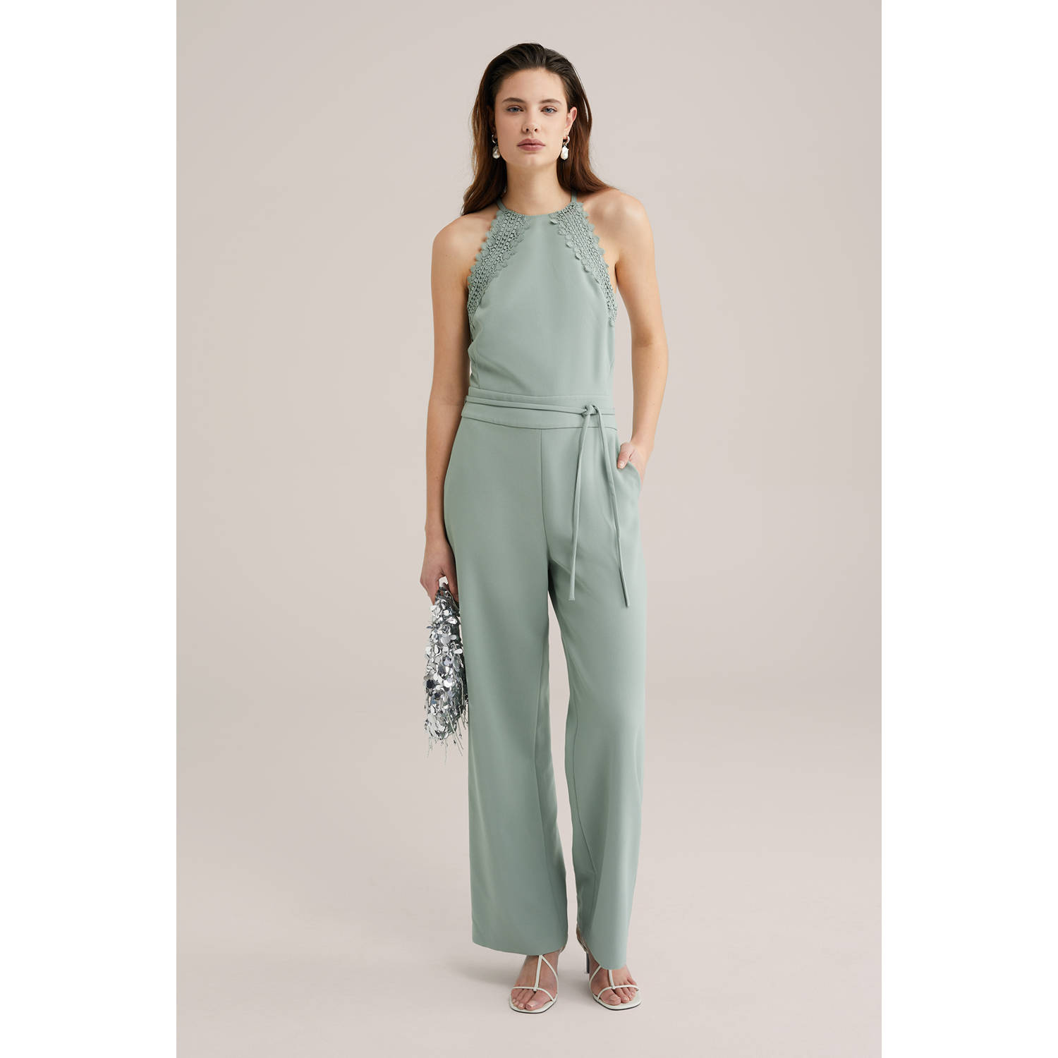WE Fashion rechtvallend jumpsuit lichtgroen