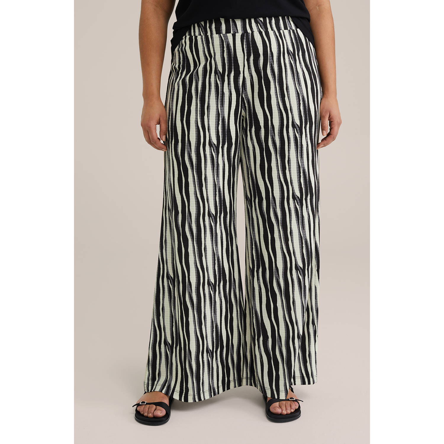 WE Fashion Curve wide leg high waist broek zwart