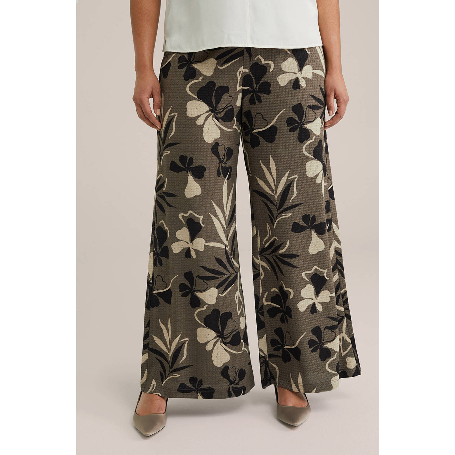 WE Fashion Curve wide leg high waist broek kaki