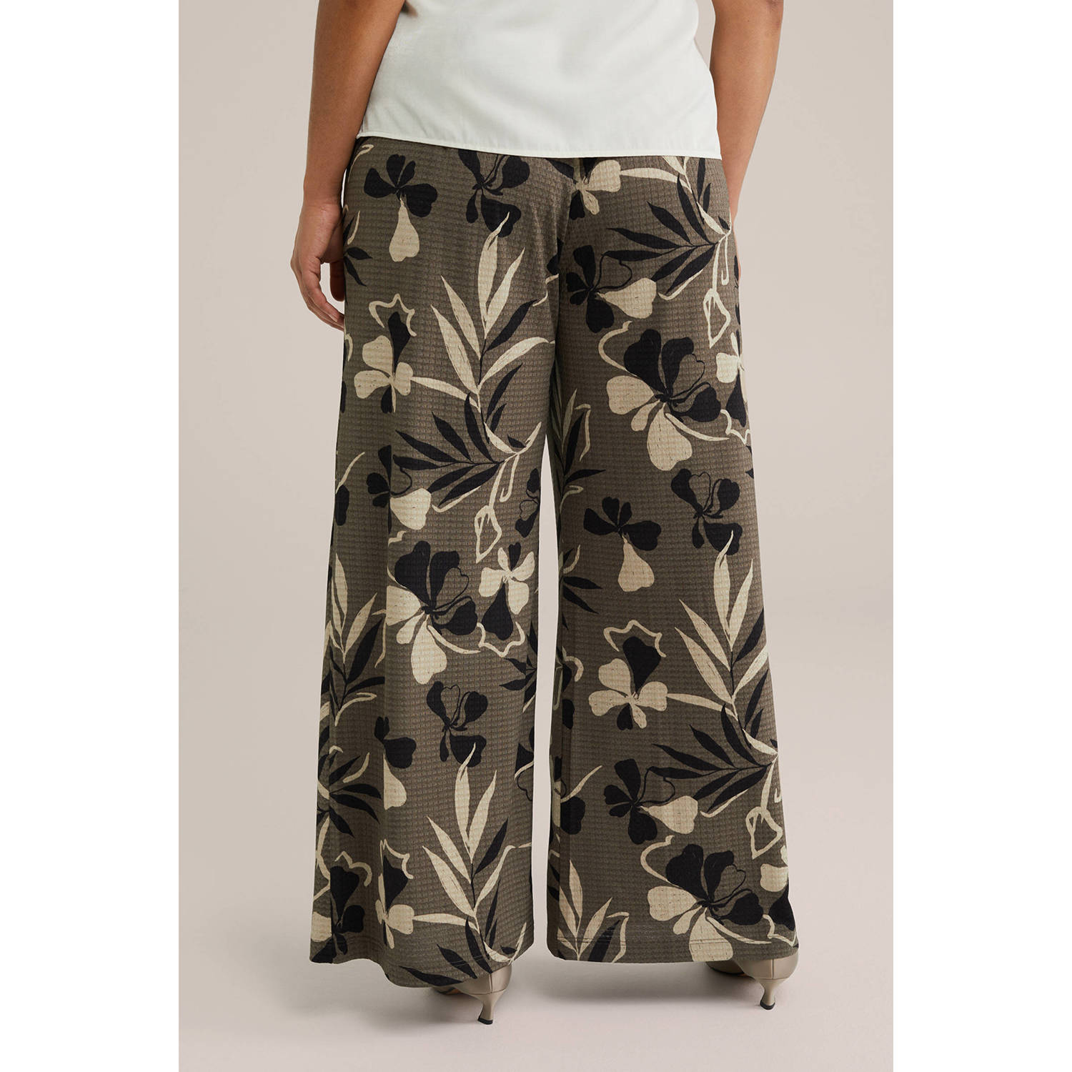 WE Fashion Curve wide leg high waist broek kaki