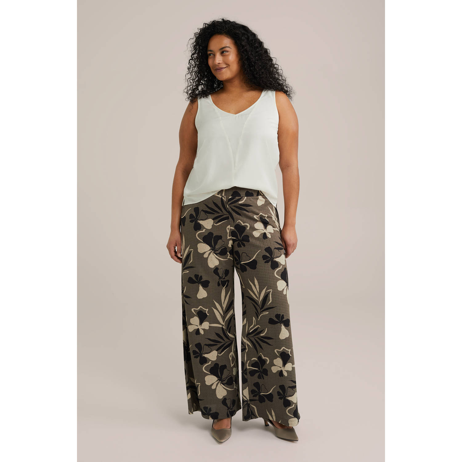 WE Fashion Curve wide leg high waist broek kaki