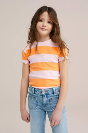 T-shirt rib gebreid lichtroze/oranje