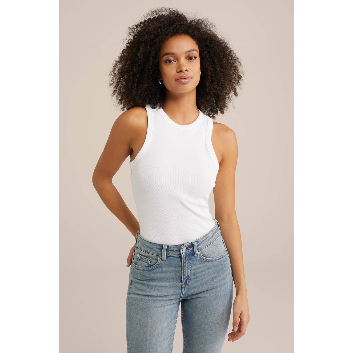 WE Fashion haltertop rib gebreid wit