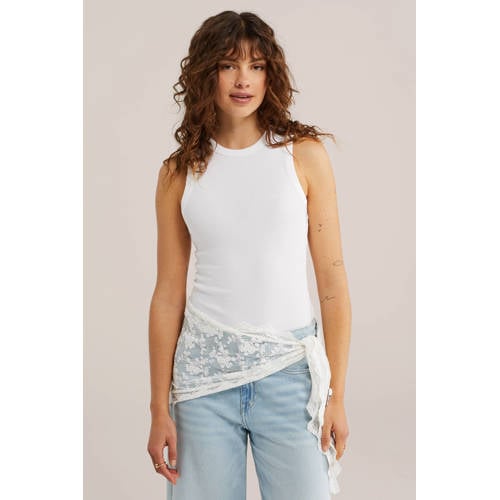 WE Fashion haltertop rib gebreid wit afbeelding