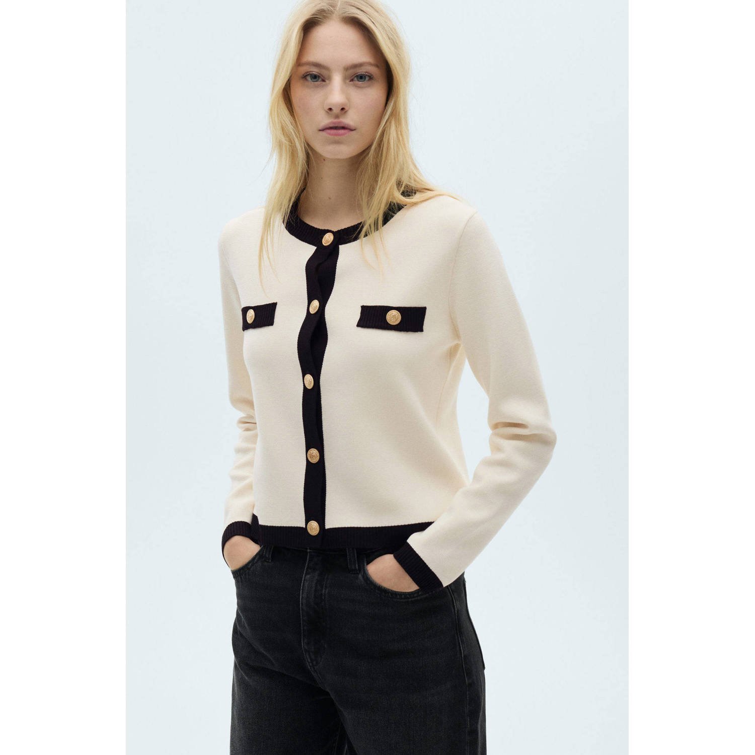 Mango gebreid vest ecru