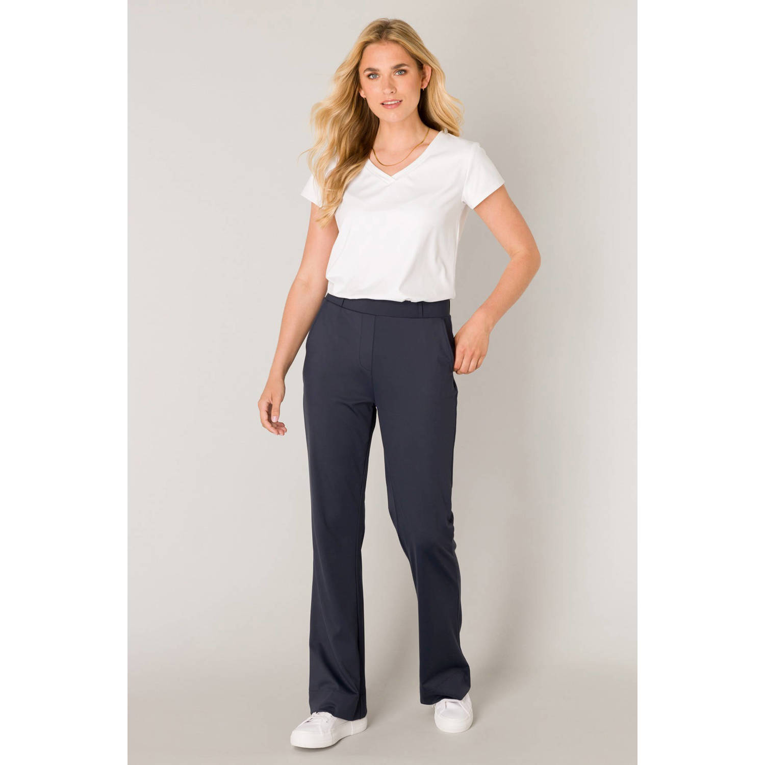 Base Level slim regular waist broek donkerblauw