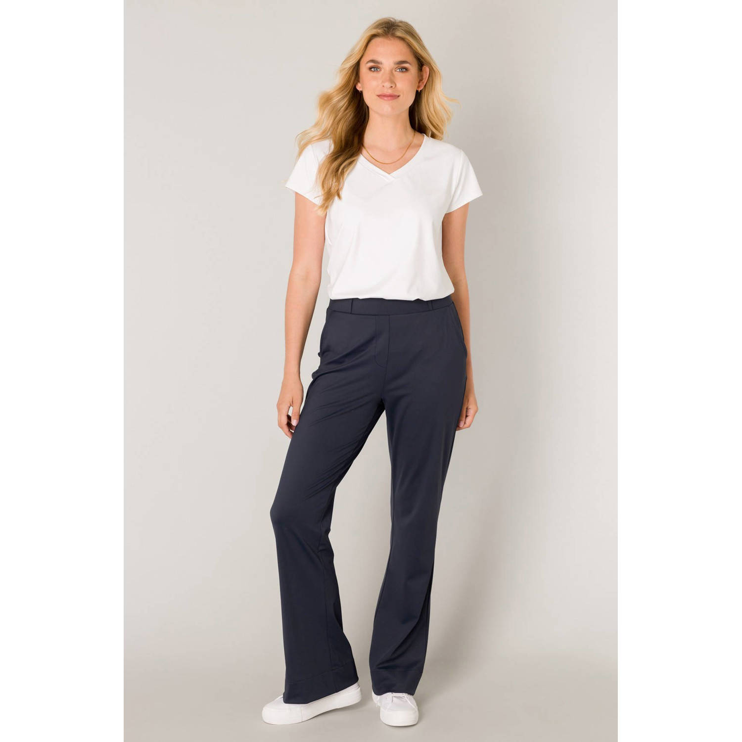 Base Level slim regular waist broek donkerblauw
