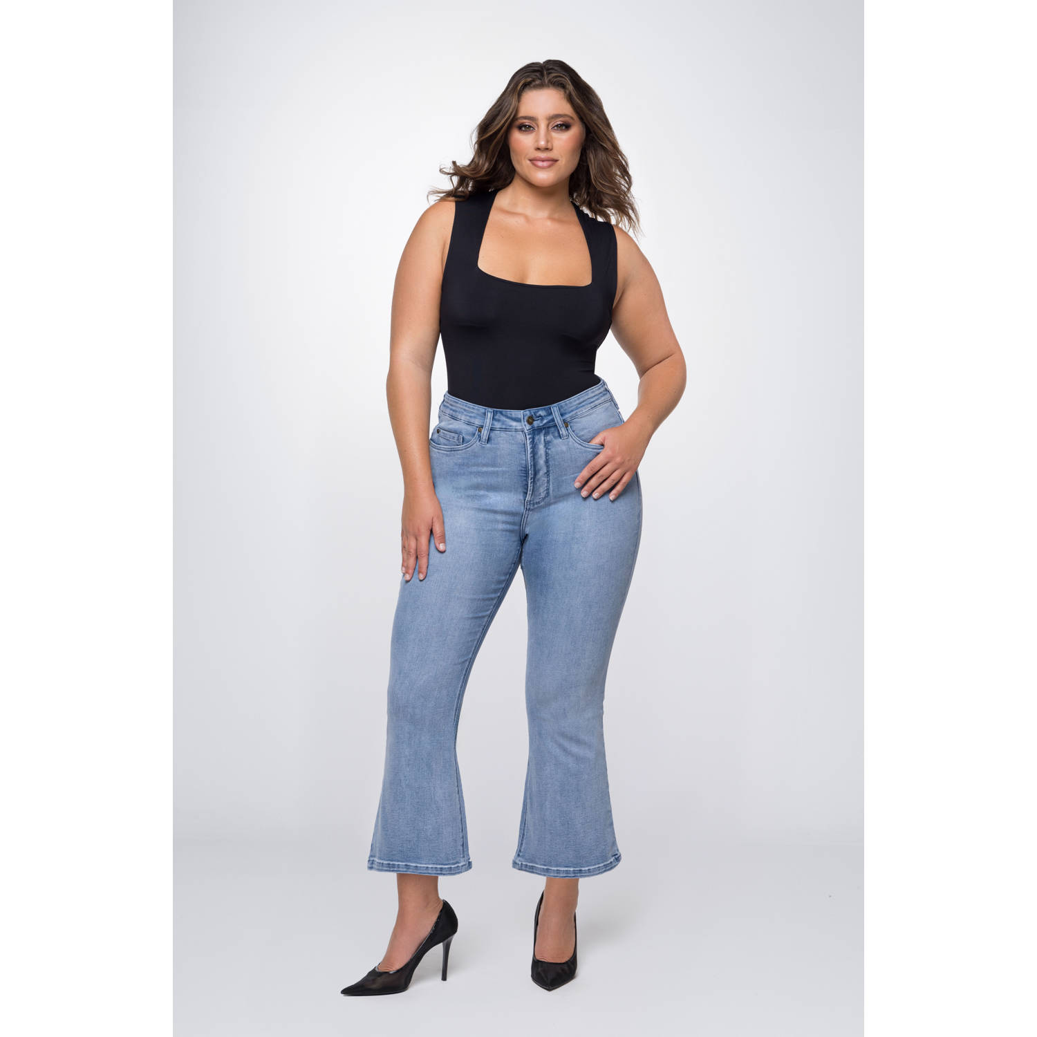 Fox Factor high waist cropped flared jeans BOBI sunrise blue