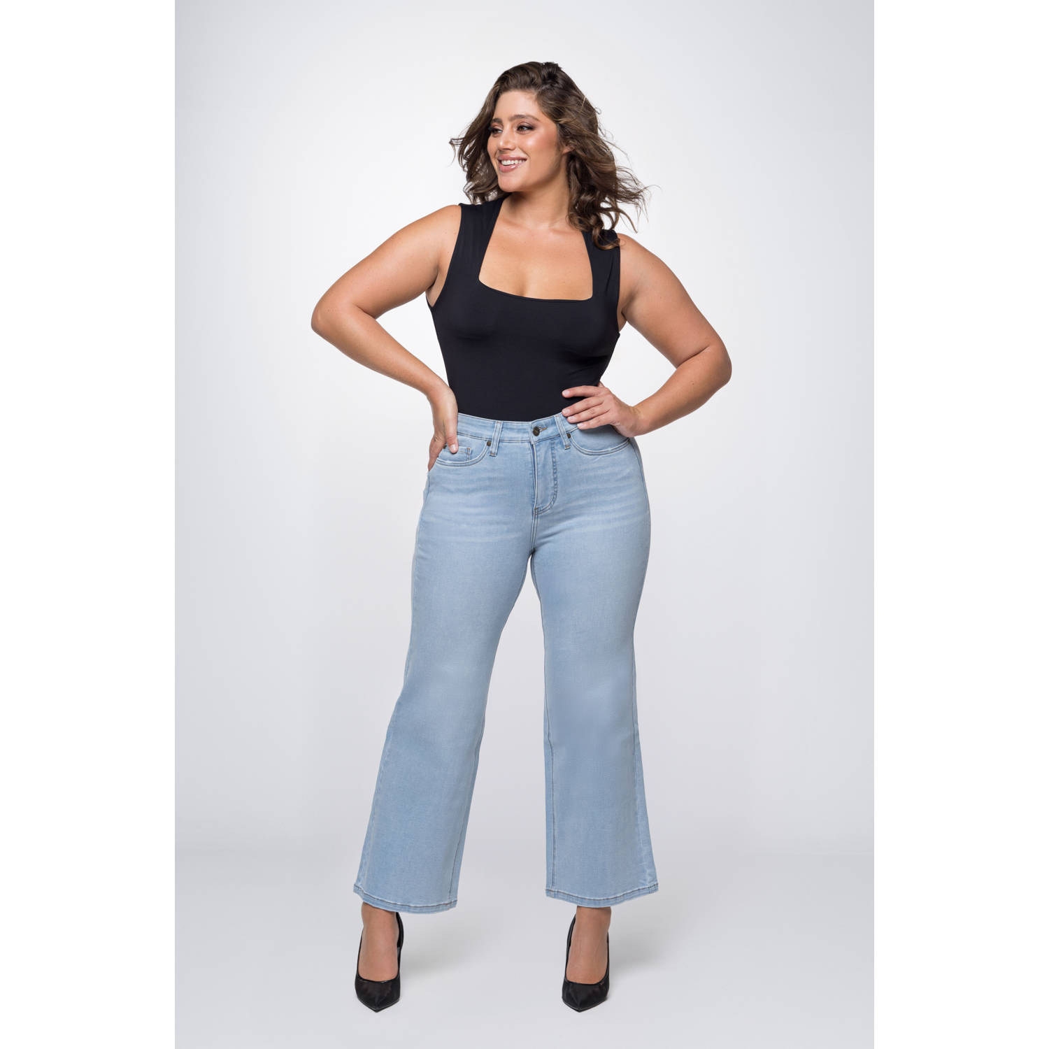 Fox Factor high waist wide leg jeans DIXI santorini blue