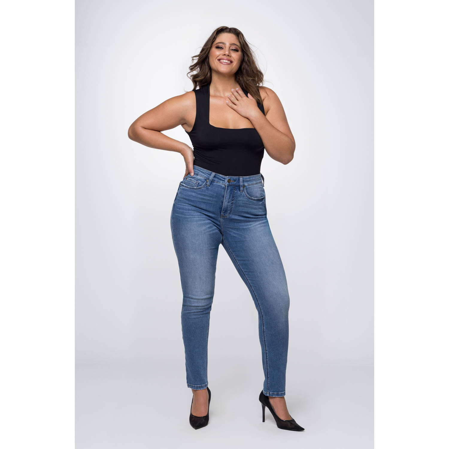Fox Factor high waist slim fit jeans IRI cannes blue