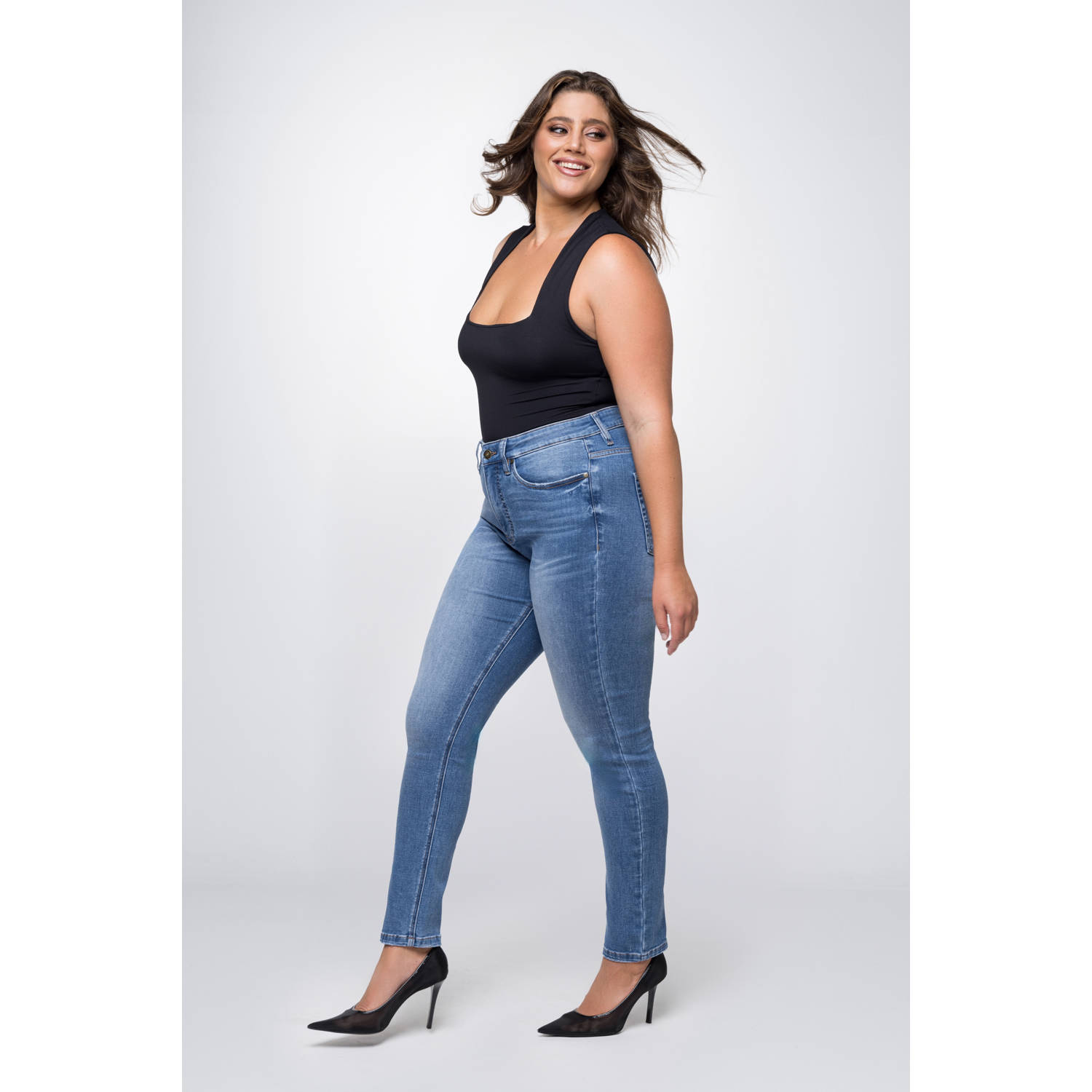 Fox Factor high waist slim fit jeans IRI cannes blue