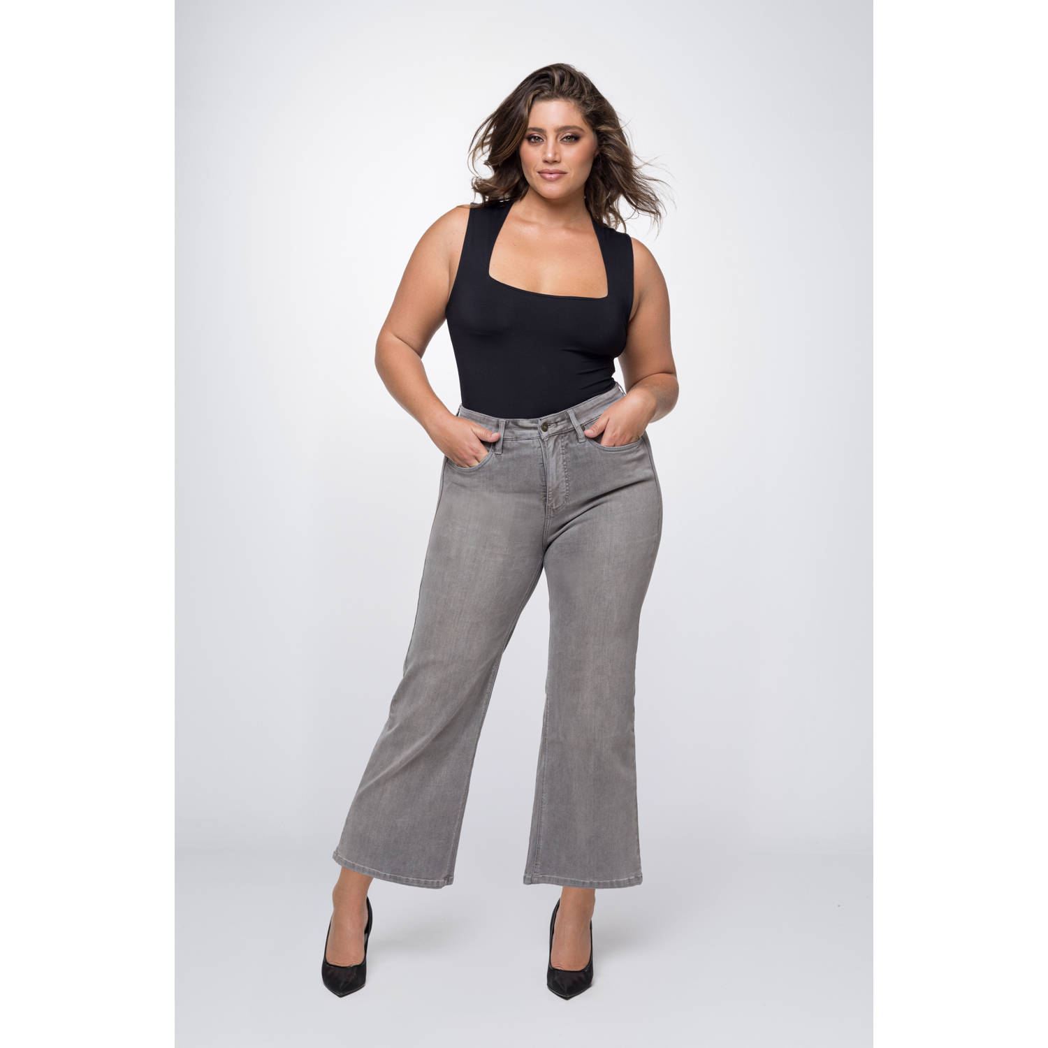 Fox Factor high waist wide leg jeans DIXI lima grey