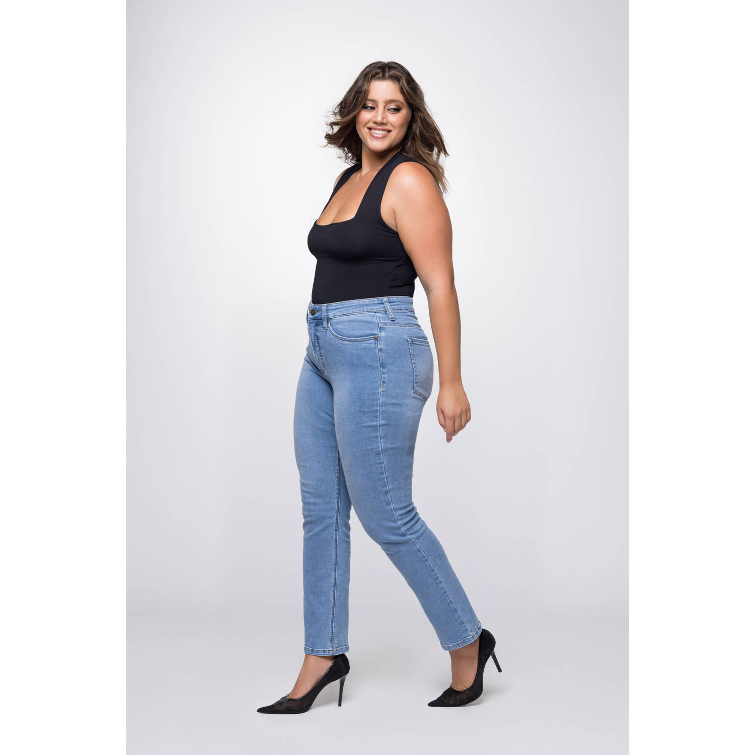 Fox Factor high waist straight leg jeans ROXI milan blue