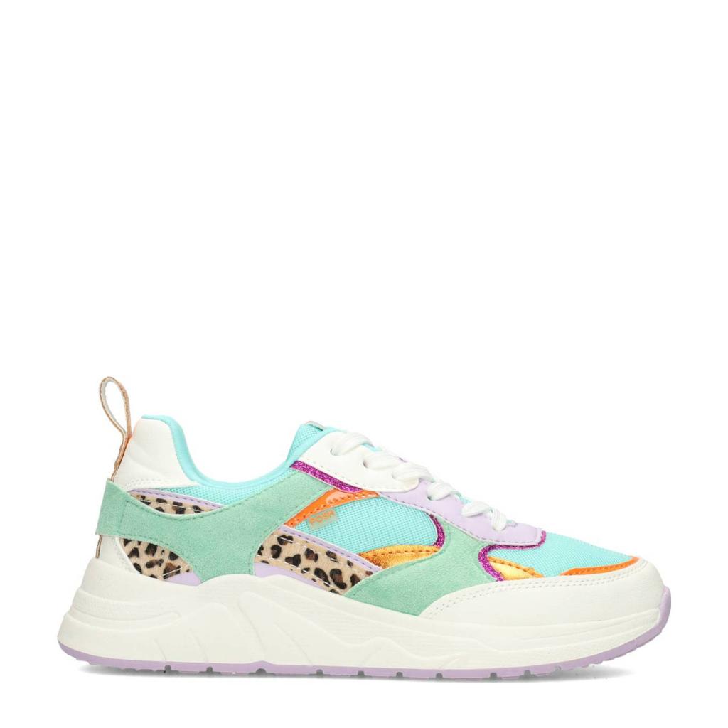Turquoise dames POSH by Poelman Rosie chunky sneakers van synthetisch materiaal met veters