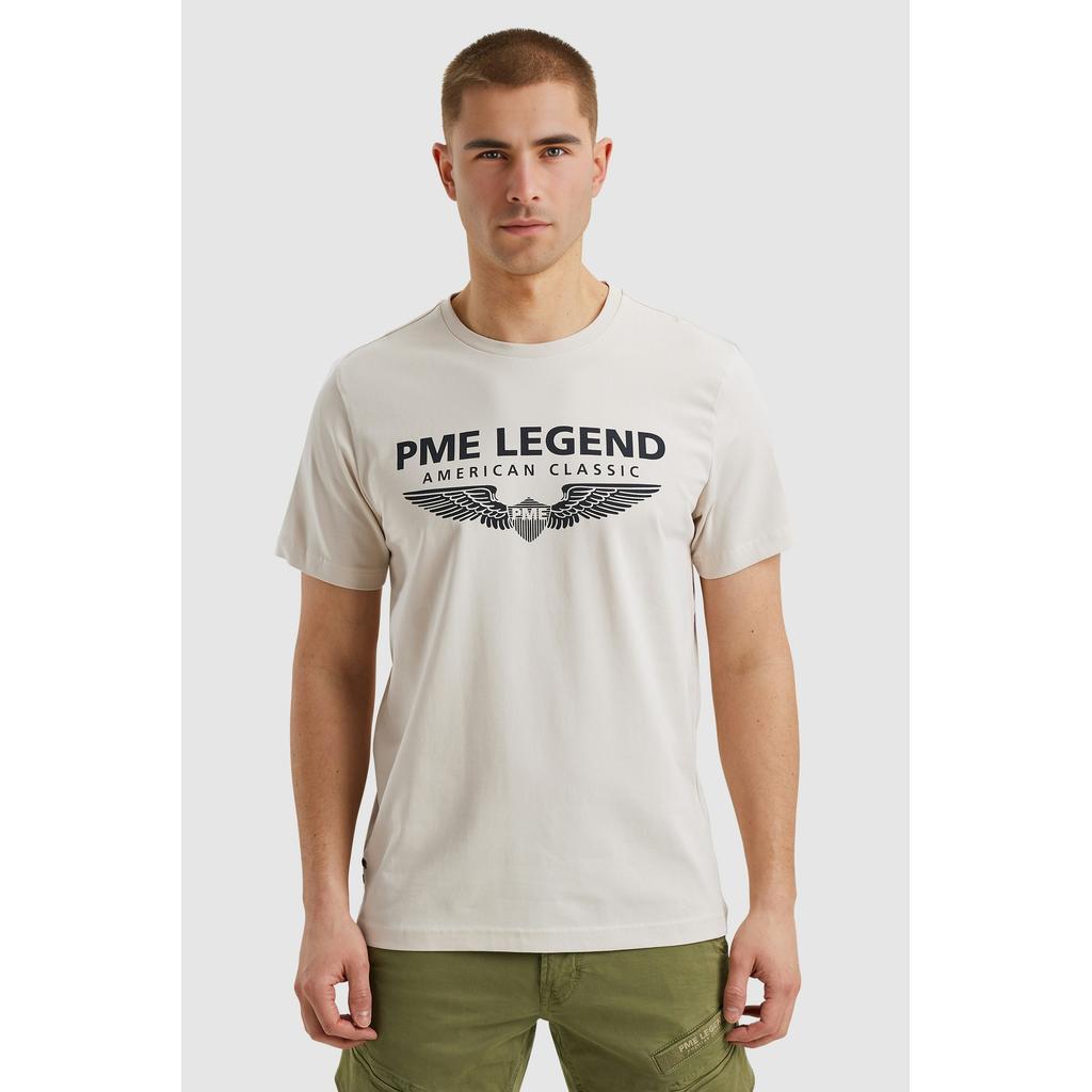 Beige heren PME Legend T-shirt van katoen met logo dessin, korte mouwen en ronde hals