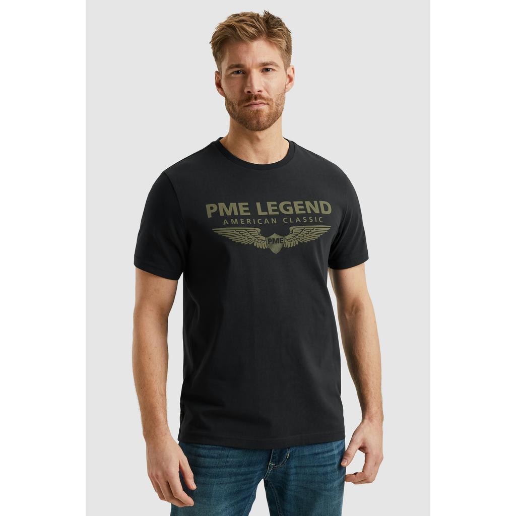 Zwarte heren PME Legend T-shirt van katoen met logo dessin, korte mouwen en ronde hals