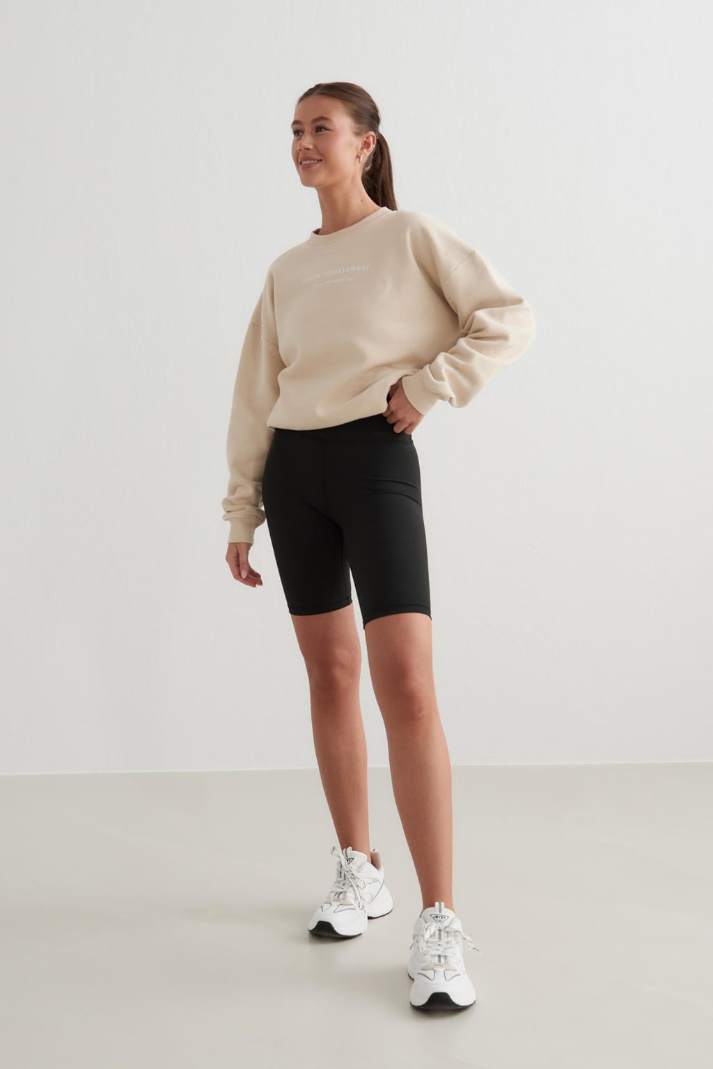 Beige dames Aim'n sweater Serif van polyester met lange mouwen en ronde hals