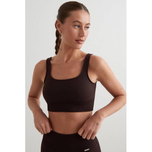 Aim'n level 2 rib sportbh Seamless donkerbruin afbeelding
