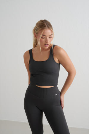 rib sporttop Seamless donkergrijs