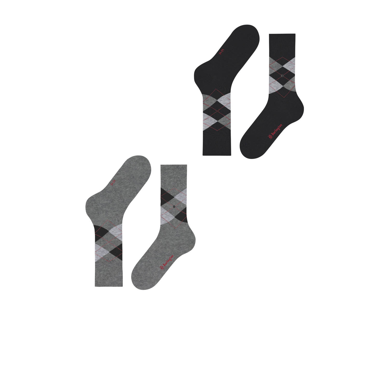 Burlington sokken Everyday Argyle SO set van 2 grijs zwart