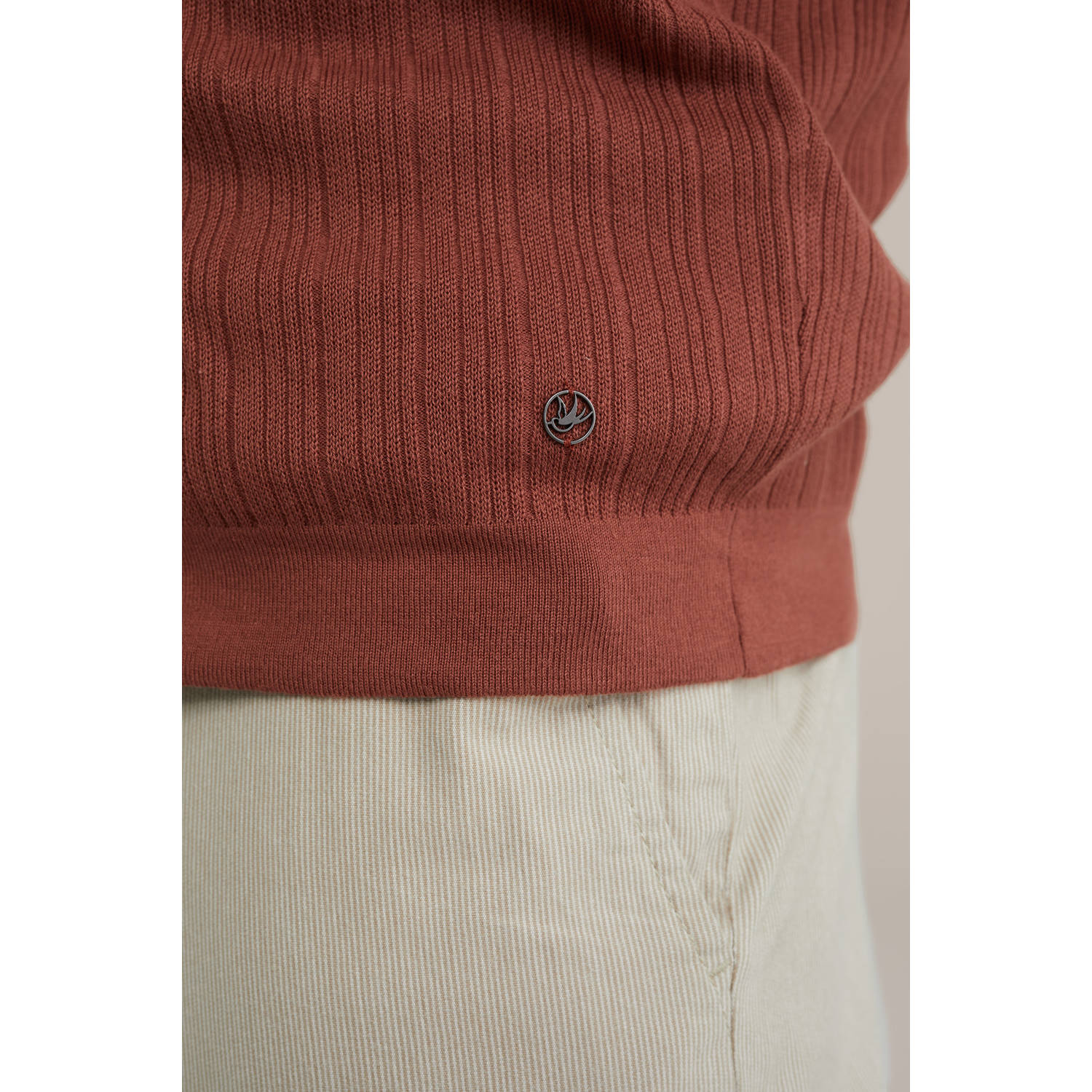 WE Fashion casual overhemd fijn gebreid roodbruin