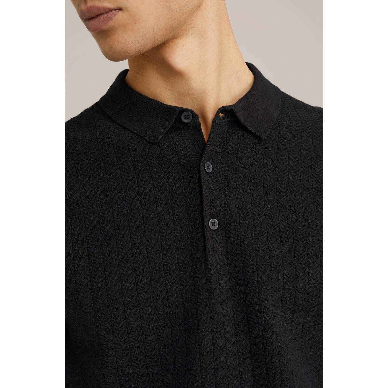WE Fashion regular polo fijn gebreid zwart