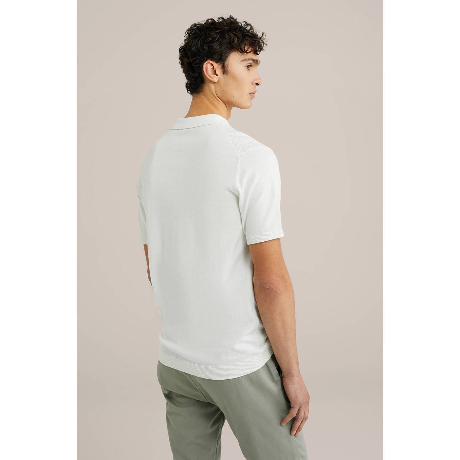 WE Fashion regular polo fijn gebreid wit