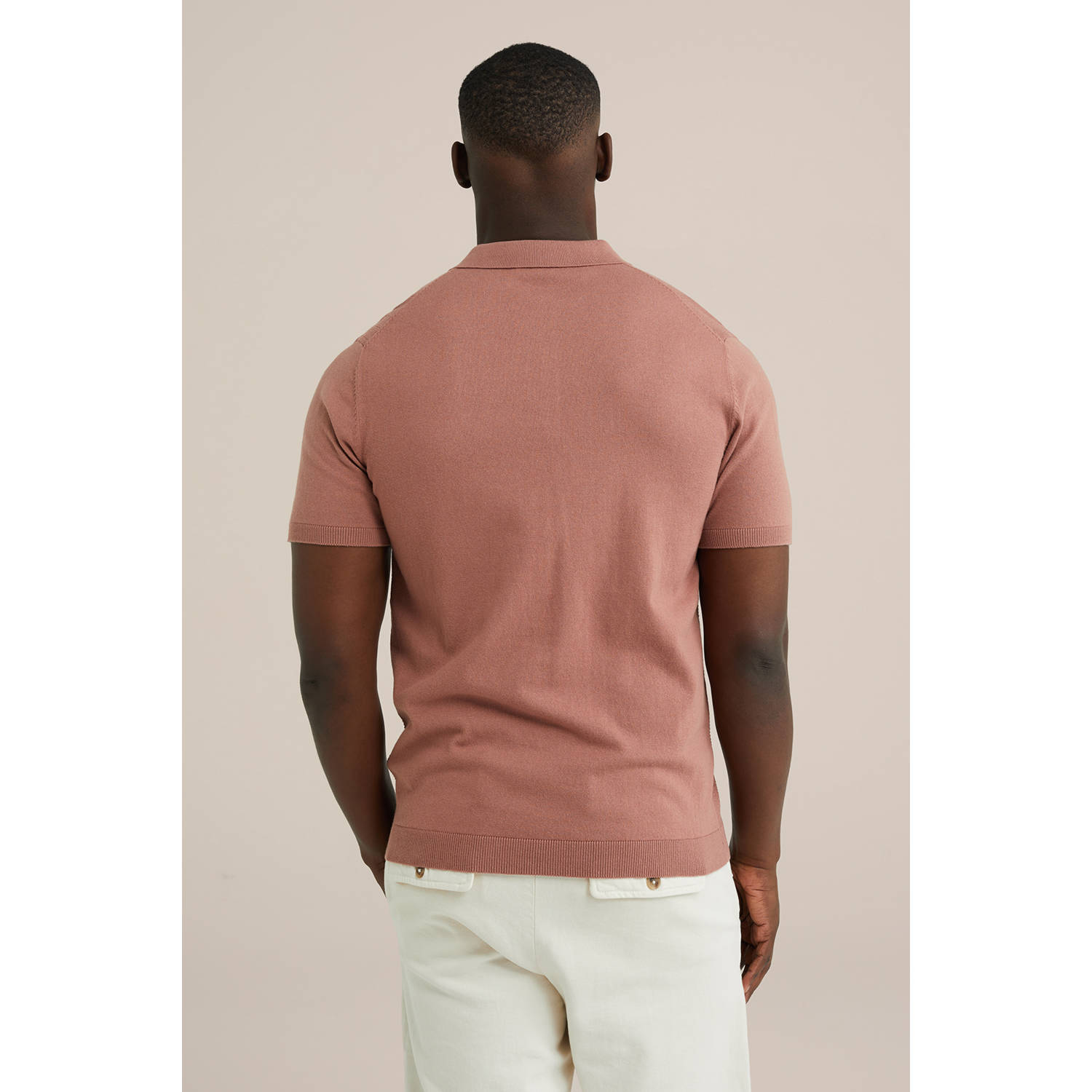 WE Fashion regular polo fijn gebreid oudroze