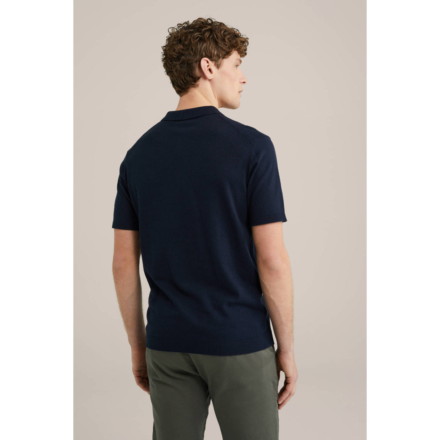 WE Fashion regular polo fijn gebreid donkerblauw