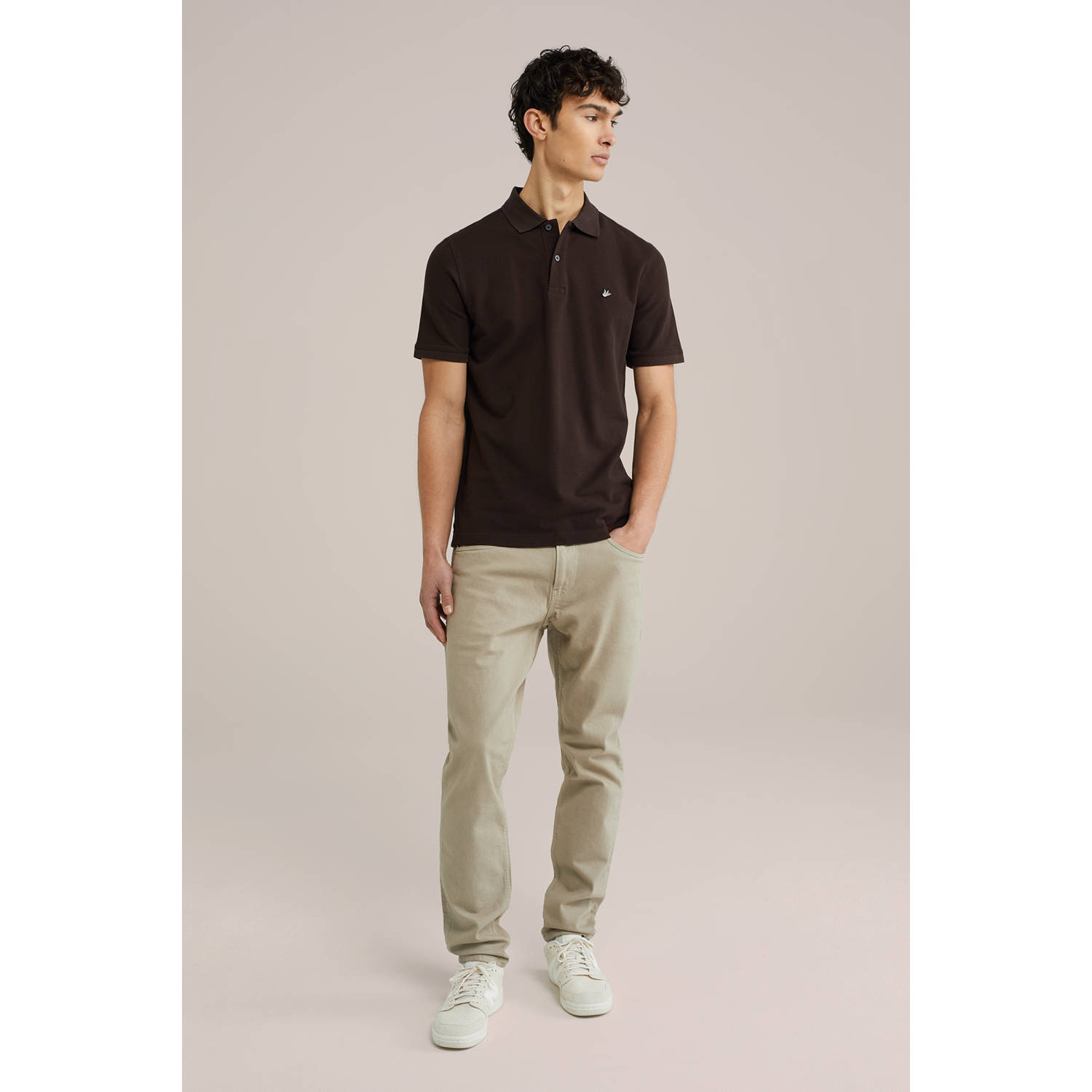 WE Fashion slim fit polo donkerbruin