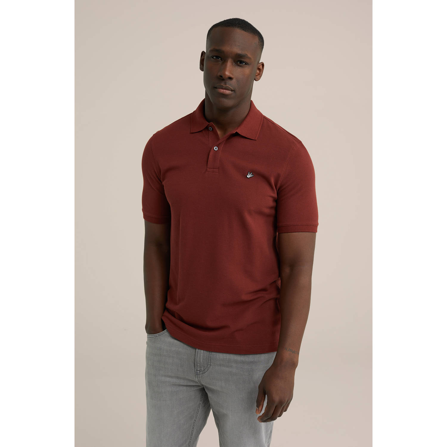 WE Fashion slim fit polo roodbruin