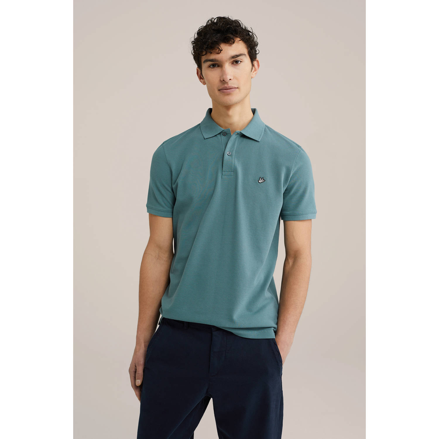 WE Fashion slim fit polo blauw