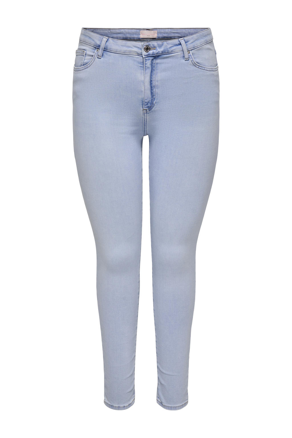 Light blue denim dames ONLY CARMAKOMA skinny jeans van stretchdenim met regular waist, rits- en knoopsluiting en effen