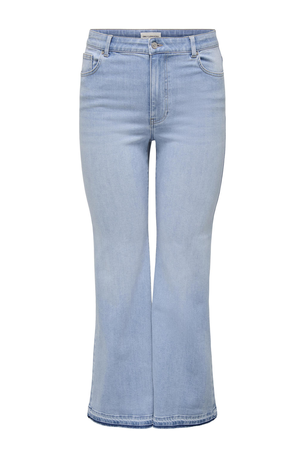 Light blue denim dames ONLY CARMAKOMA flared jeans van denim met regular waist, rits- en knoopsluiting en effen
