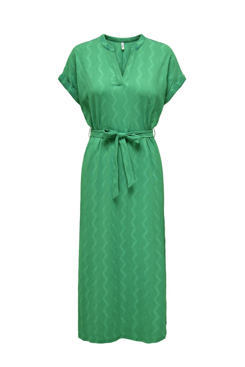 Groene dames ONLY CARMAKOMA zomerjurk van polyester met korte mouwen, V-hals en ceintuur