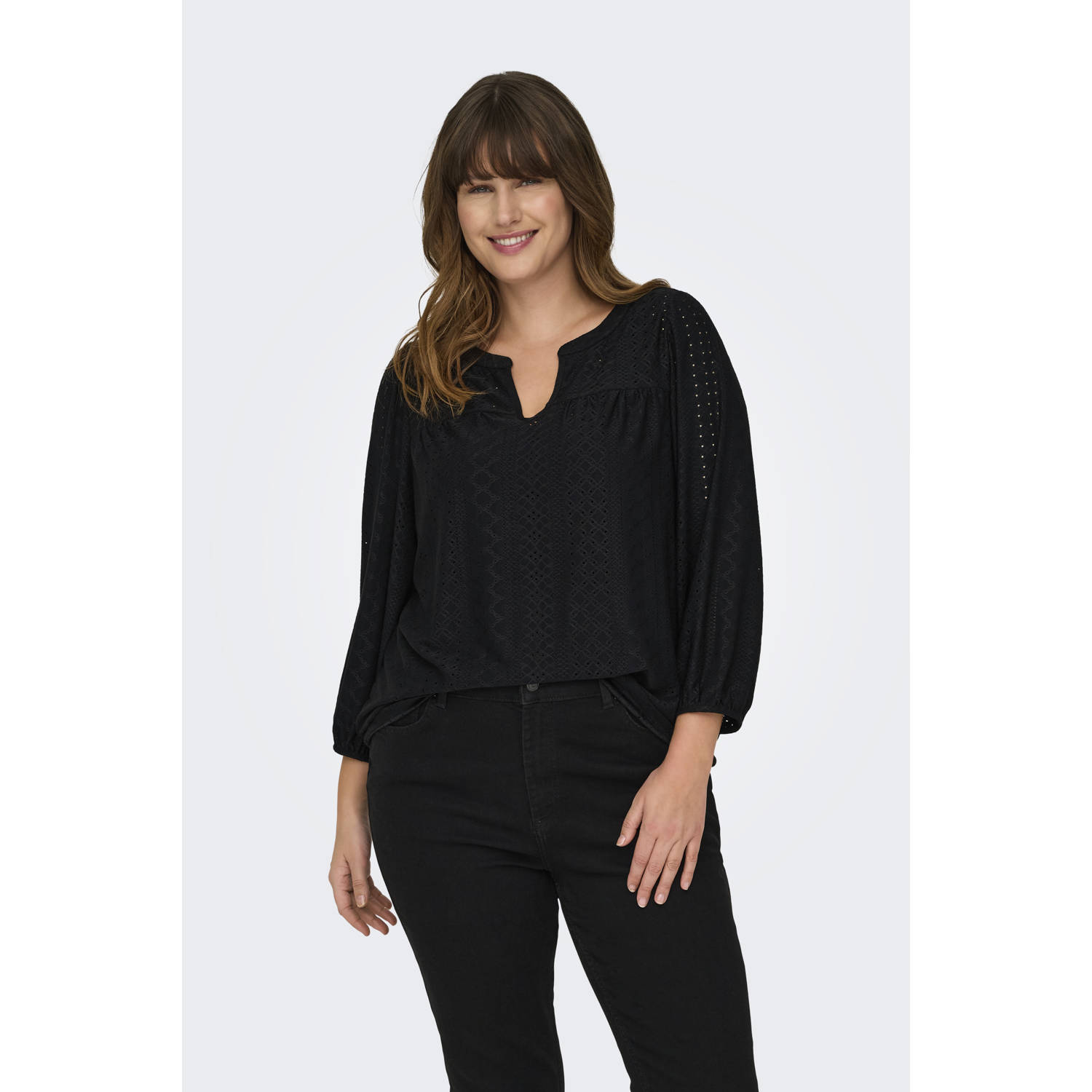 ONLY CARMAKOMA blousetop broderie zwart