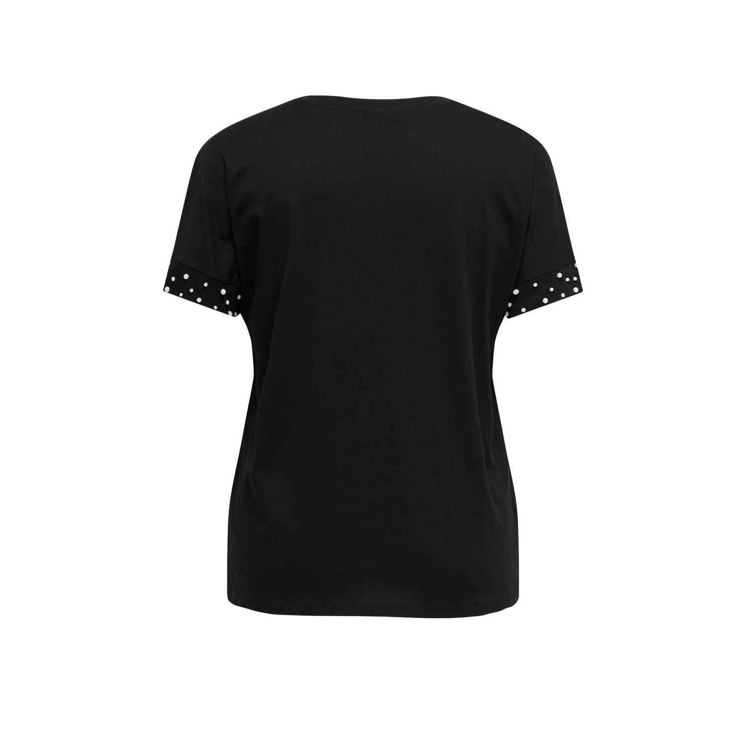 ONLY CARMAKOMA T-shirt zwart met parels