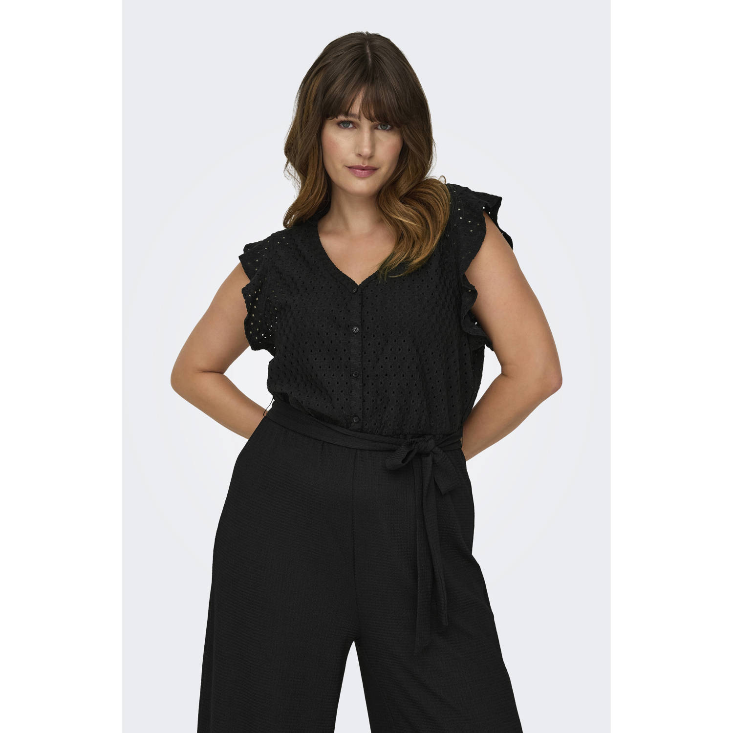 ONLY CARMAKOMA jumpsuit zwart broderie