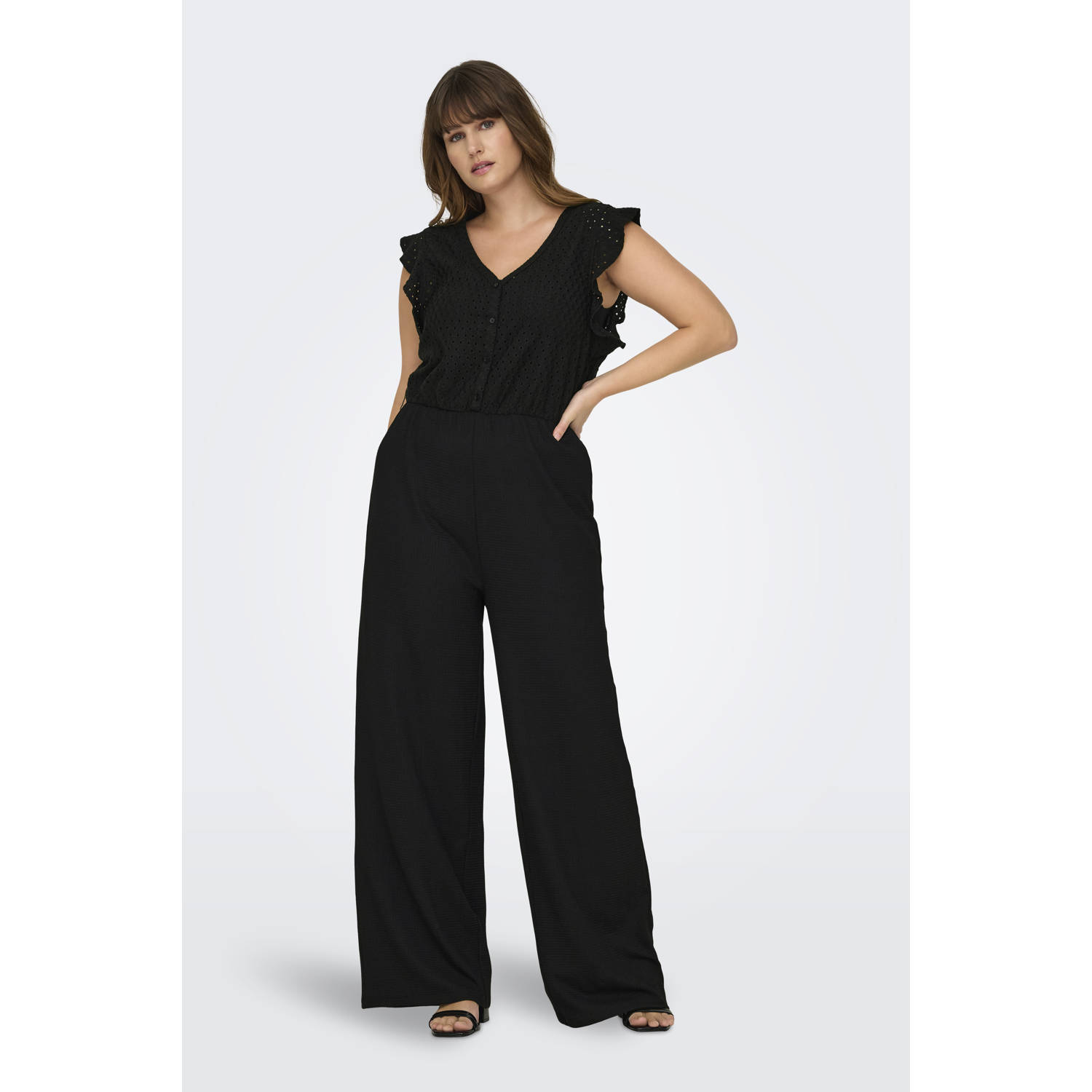 ONLY CARMAKOMA jumpsuit zwart broderie