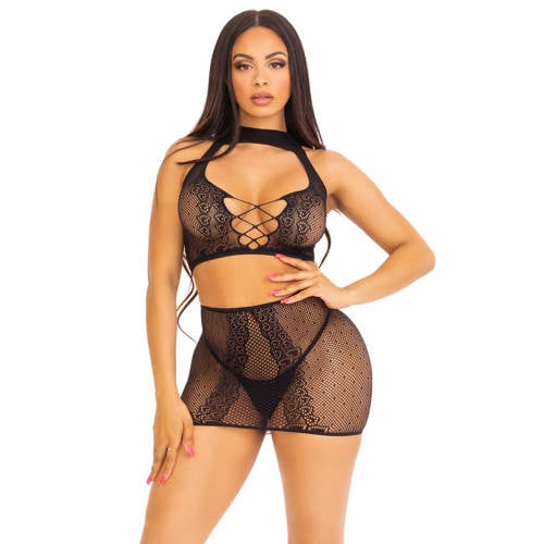 Leg Avenue fishnet lingerieset 2-delig zwart afbeelding