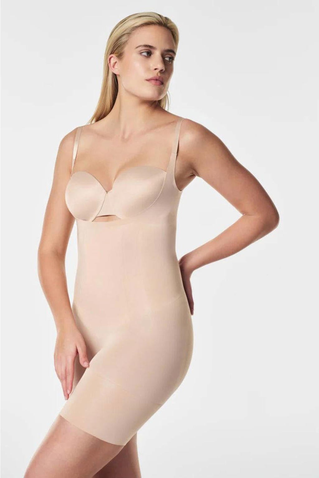 SPANXsculpt™ OnCore sterk corrigerende Open-Bust Mid-Thigh bodysuit beige