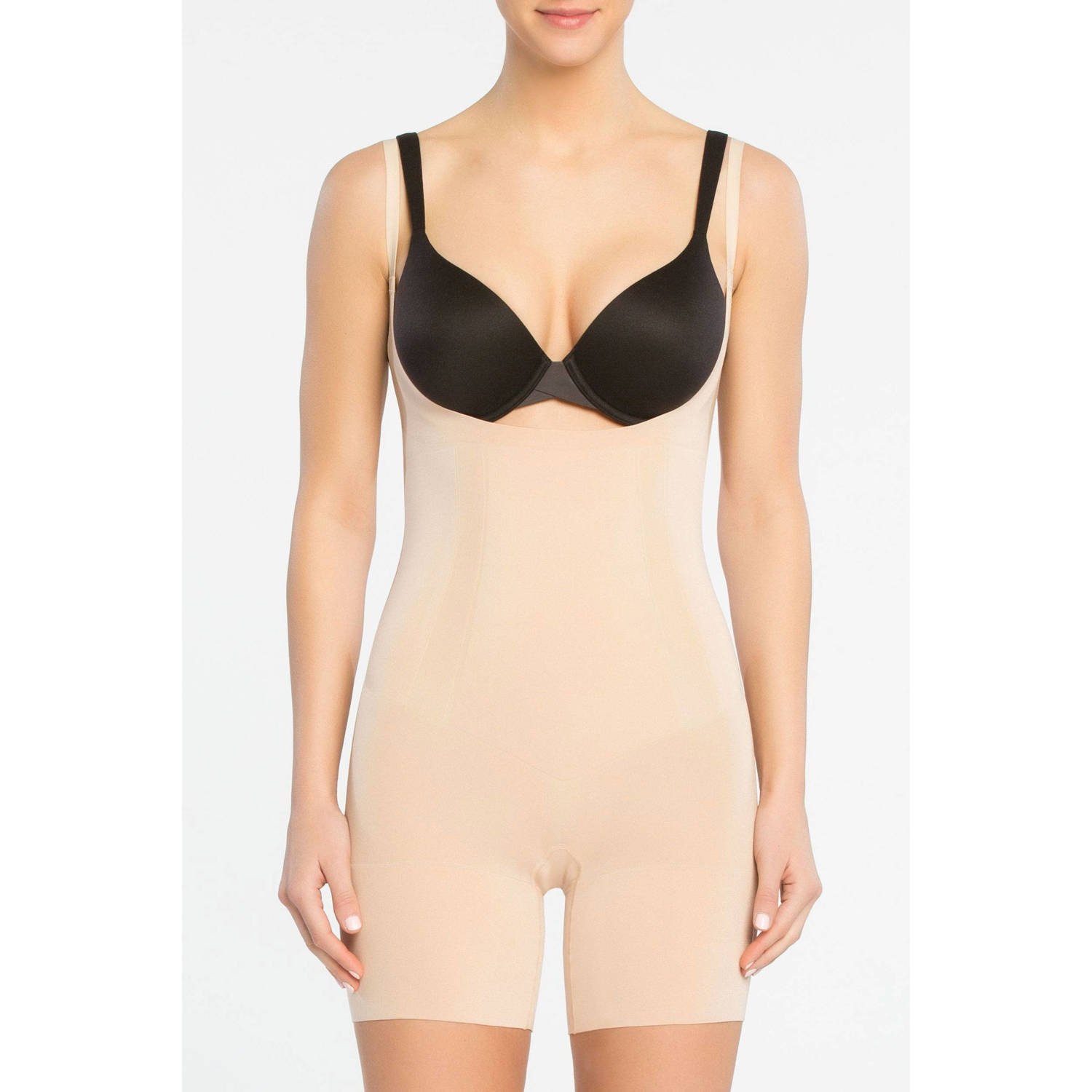 SPANX OnCore sterk corrigerende Open-Bust Mid-Thigh bodysuit beige