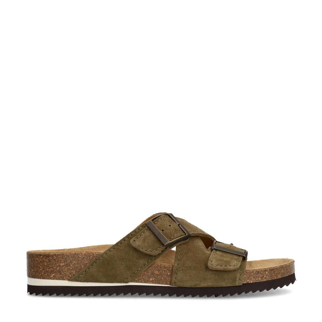 Groene heren Manfield suède slippers met gesp