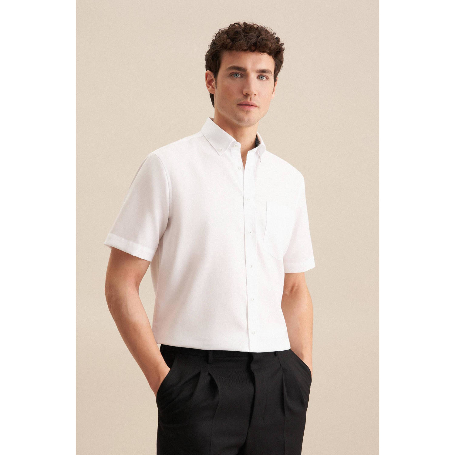 Seidensticker Businessoverhemd Regular korte mouw button-down kraag structuur