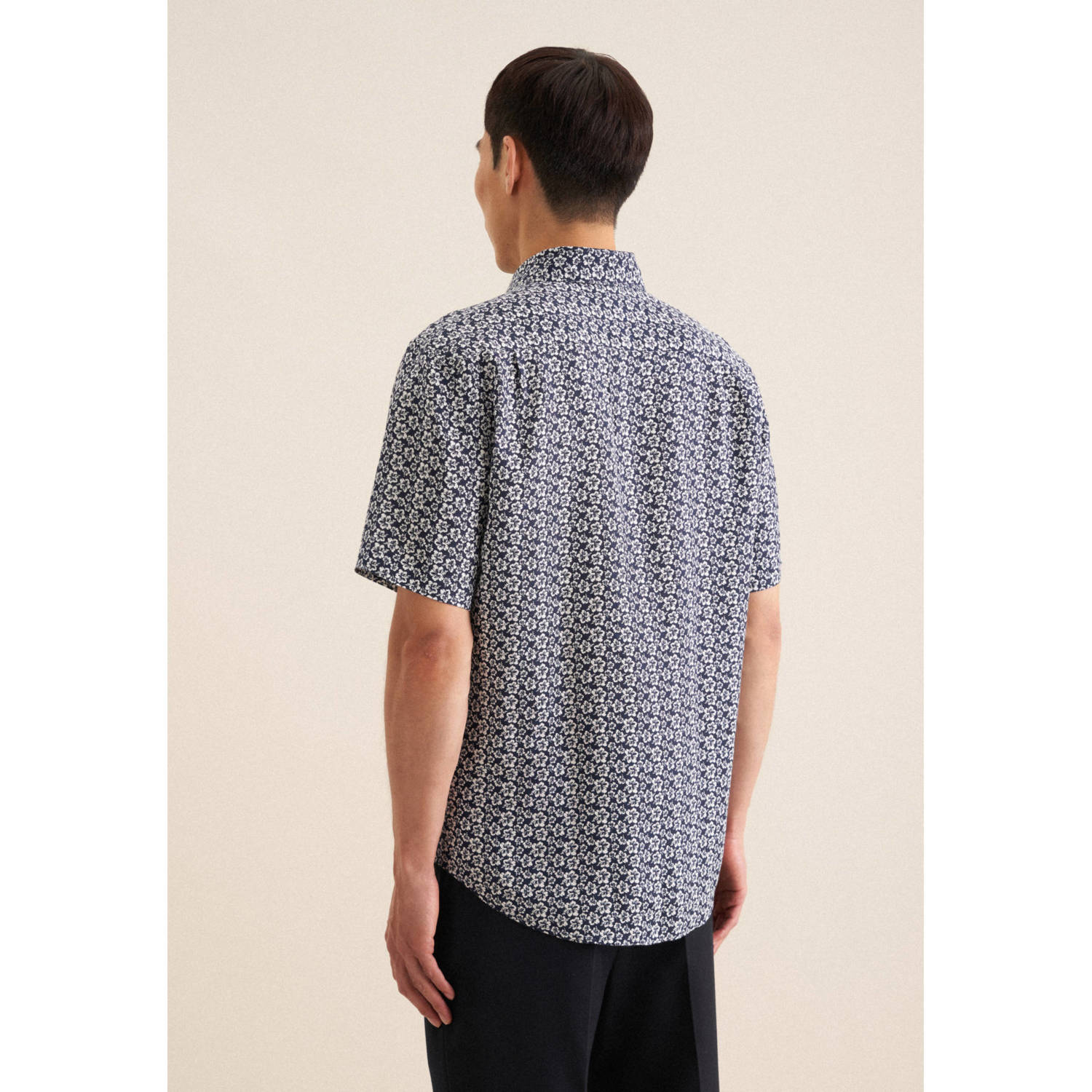 Seidensticker linnen casual overhemd donkerblauw