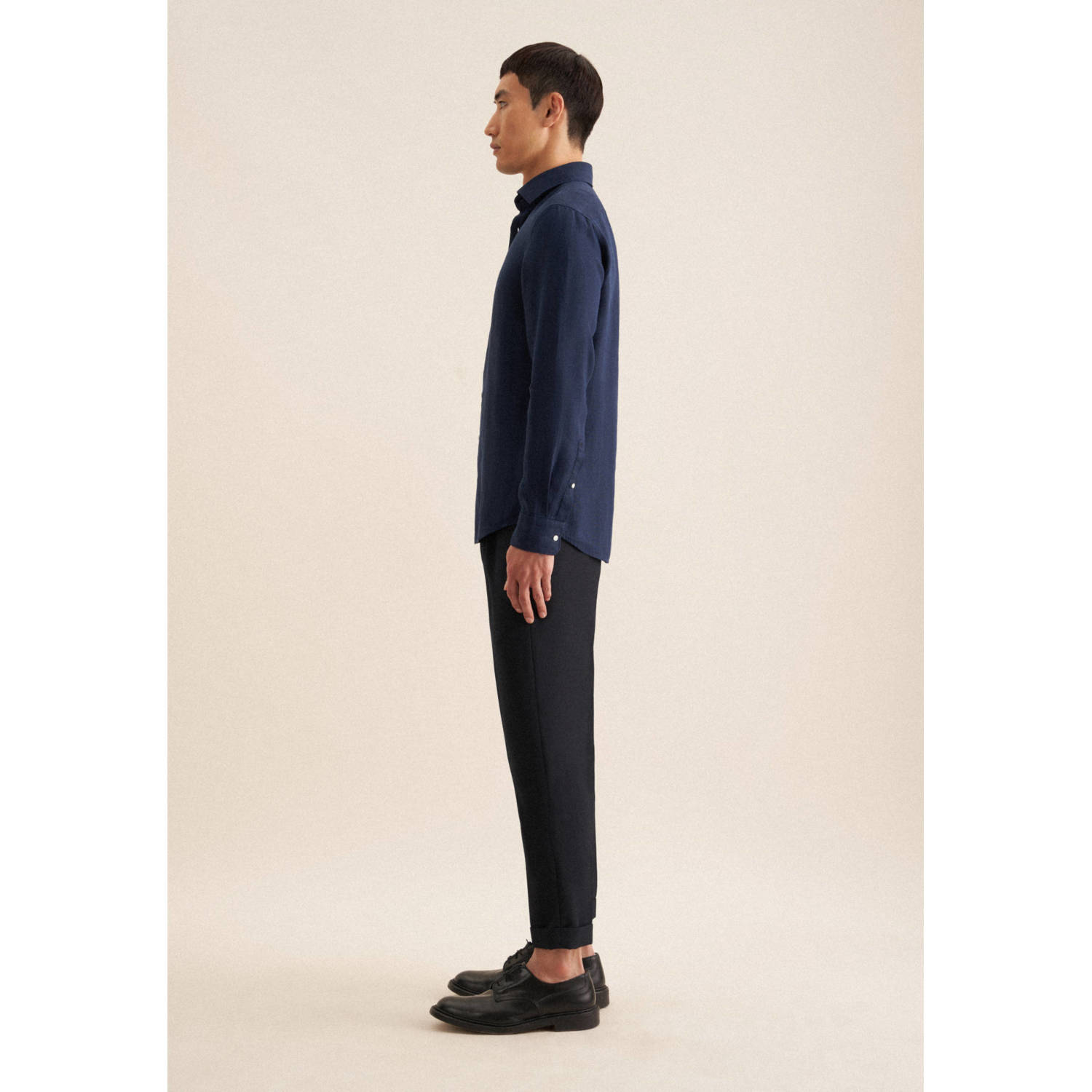 Seidensticker linnen casual overhemd donkerblauw