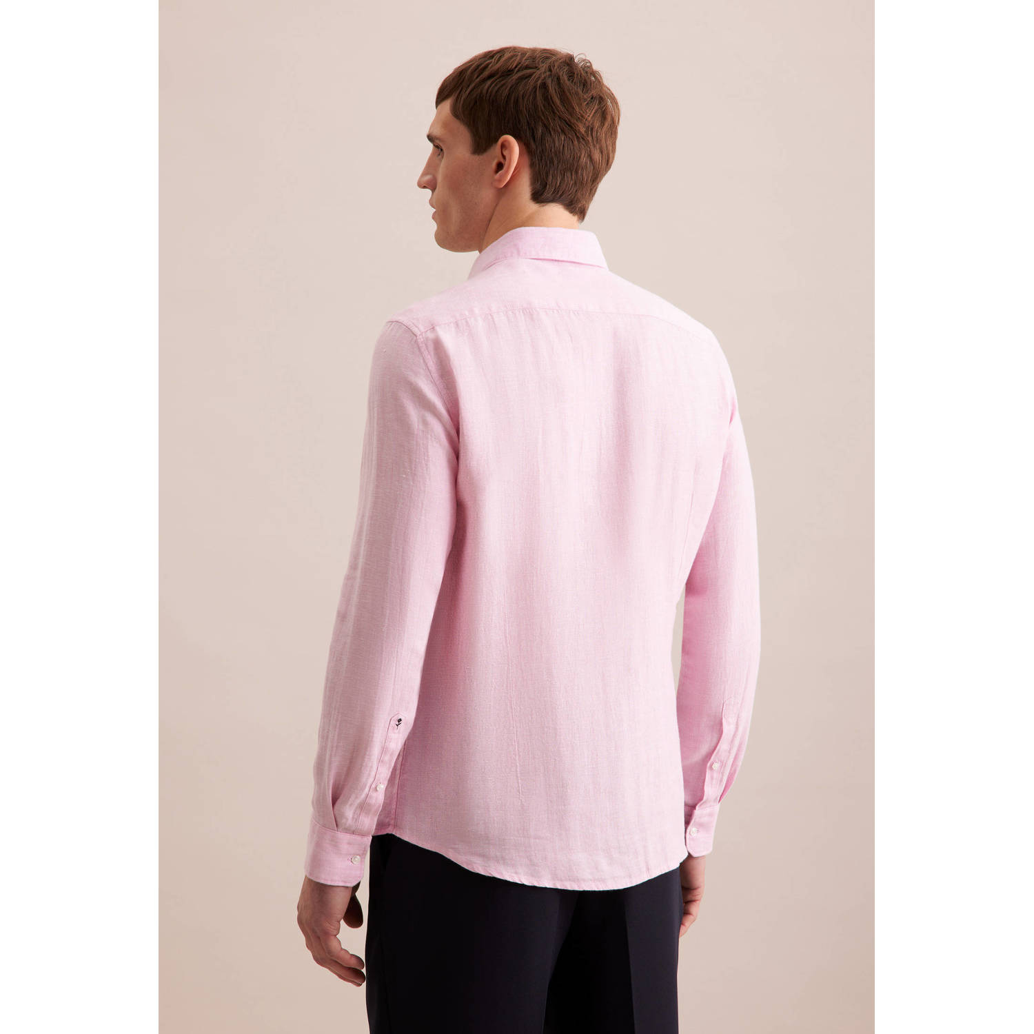 Seidensticker linnen casual overhemd roze